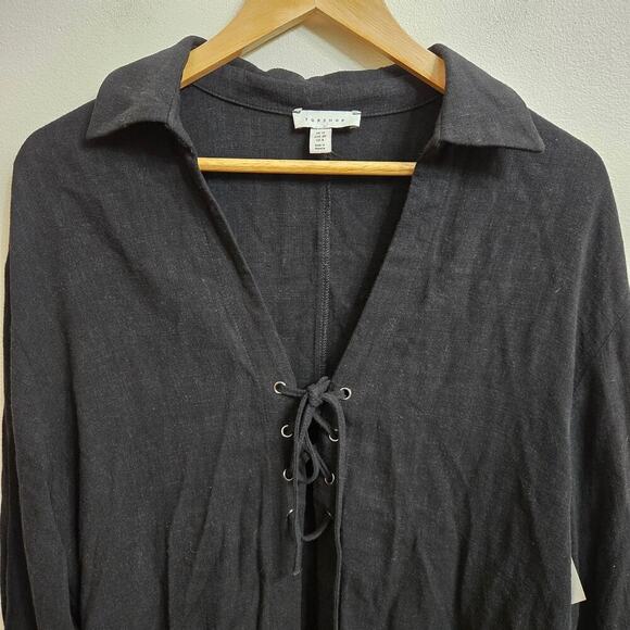 NWT Topshop Womens Black Lace-Up Blouse 8 Fairy Grunge Whimsigoth Dark Romantic - Picture 3 of 10